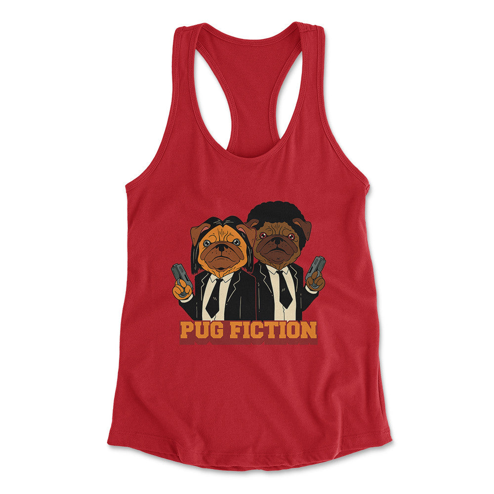 Pug Fiction Womens Racerback Tank in Red color