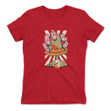 Planet Oil Squeezer Womens T-Shirt in Red color