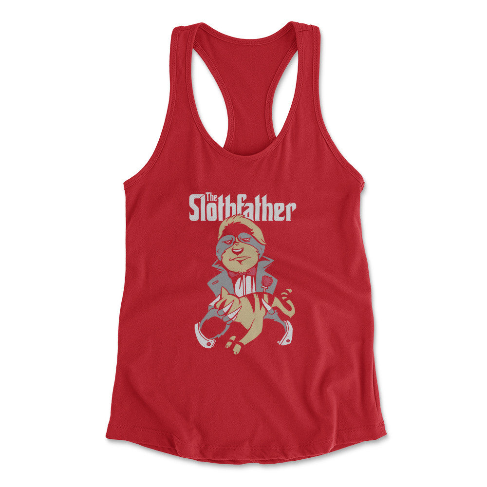 The Slothfather Womens Racerback Tank in Red color