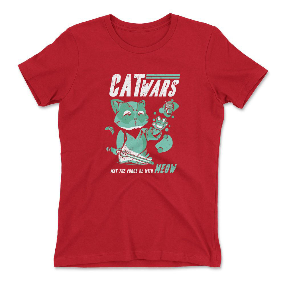 Cat Wars - May The Force Be With Meow Womens T-Shirt in Red color