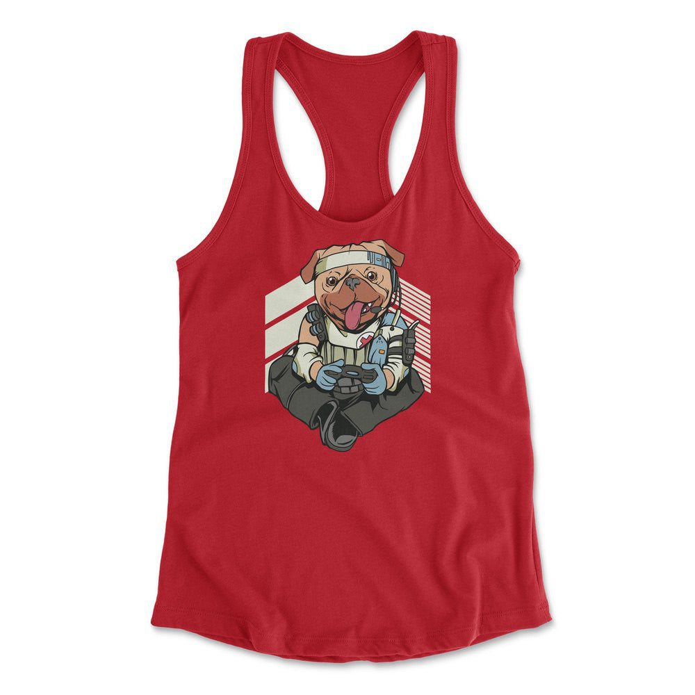Lifeline Pug Apex Gamer Womens Racerback Tank in Red color