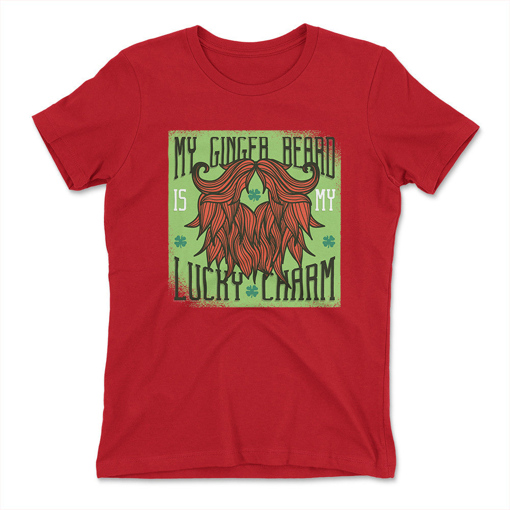 My Ginger Beard Is My Lucky Charm Womens T-Shirt in Red color
