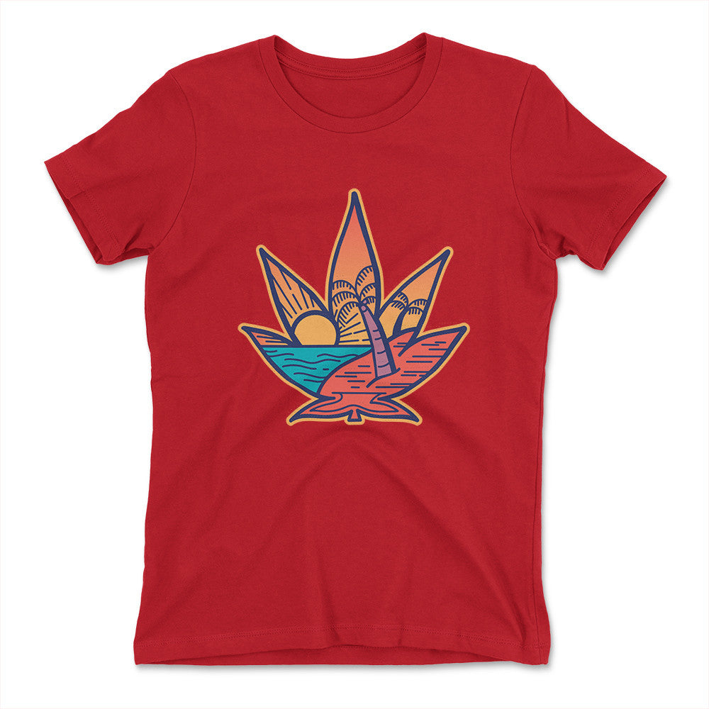 Cannabis Leaf Beach Womens T-Shirt in Red color