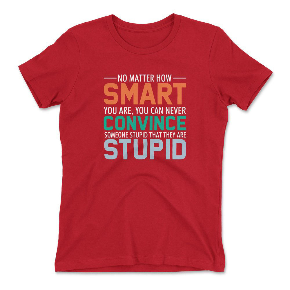 No Matter How Smart You Are, You Can Never Convince Someone That They Are Stupid Womens T-Shirt in Red color