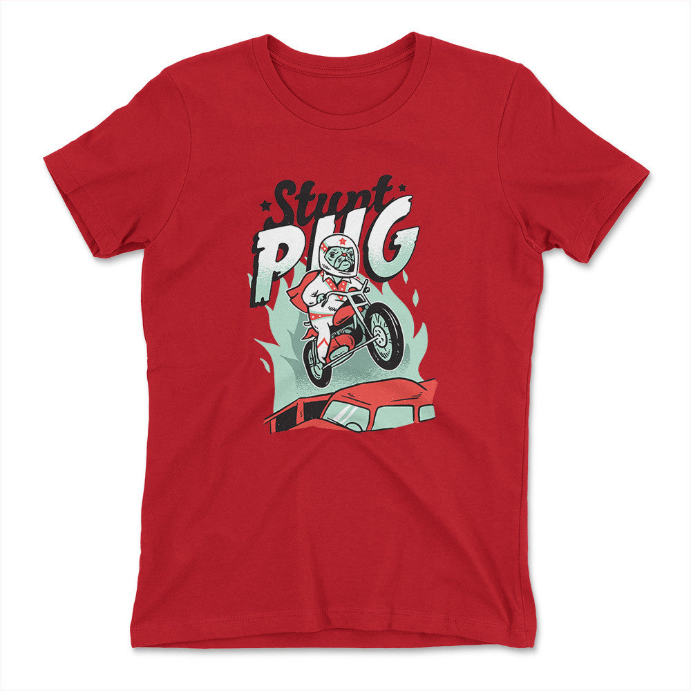 Stunt Pug Womens T-Shirt in Red color