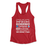 More Important Things In Life Than Fb And Twitter Womens Racerback Tank in Red color