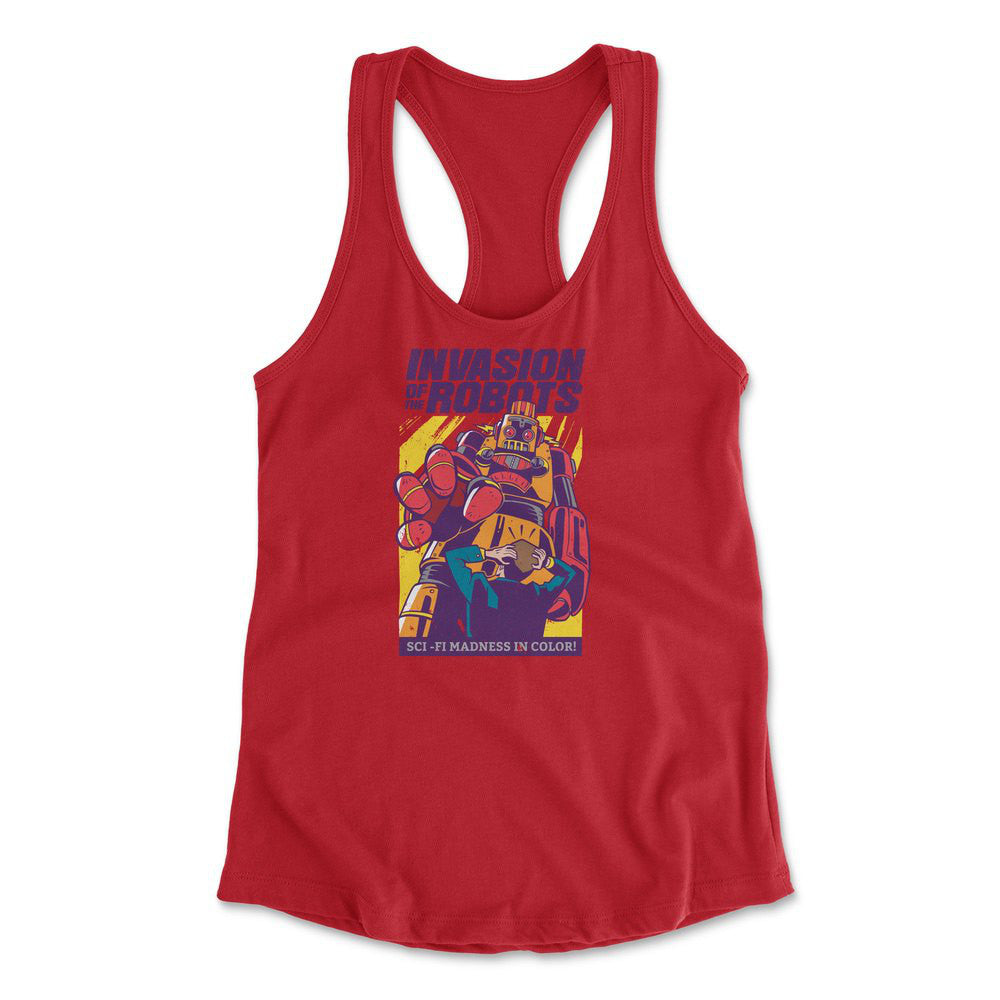Invasion Of The Robots Womens Racerback Tank in Red color