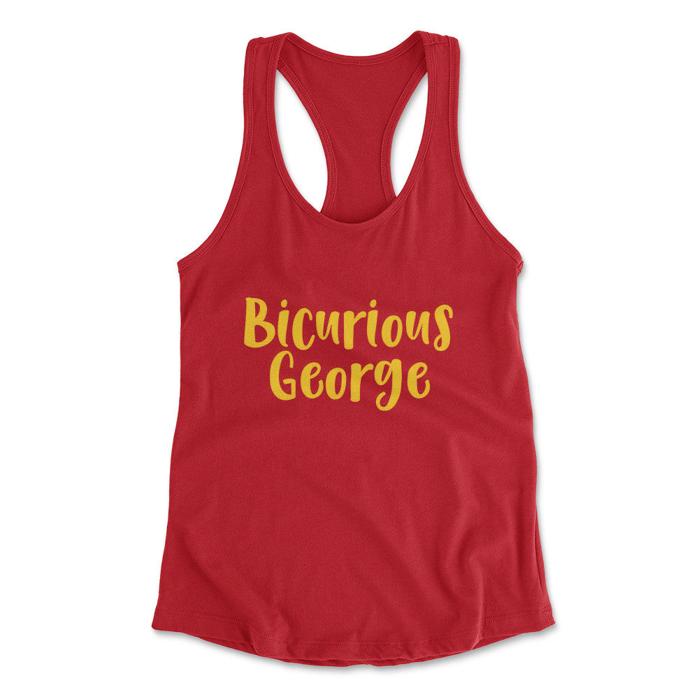 Bicurious George Womens Racerback Tank in Red color