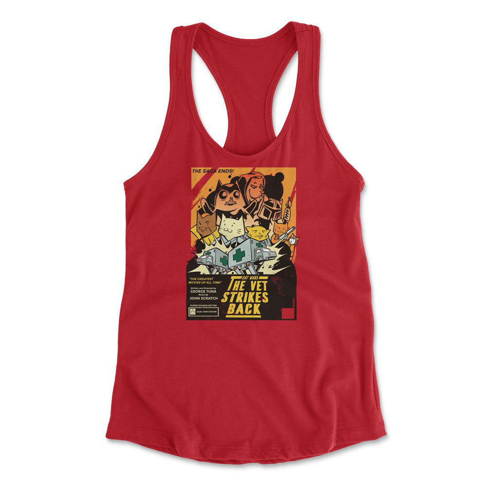 Cat Wars - The Vet Strikes Again Womens Racerback Tank in Red color