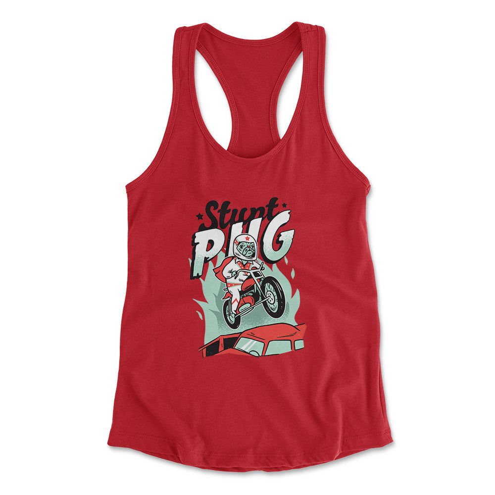 Stunt Pug Womens Racerback Tank in Red color