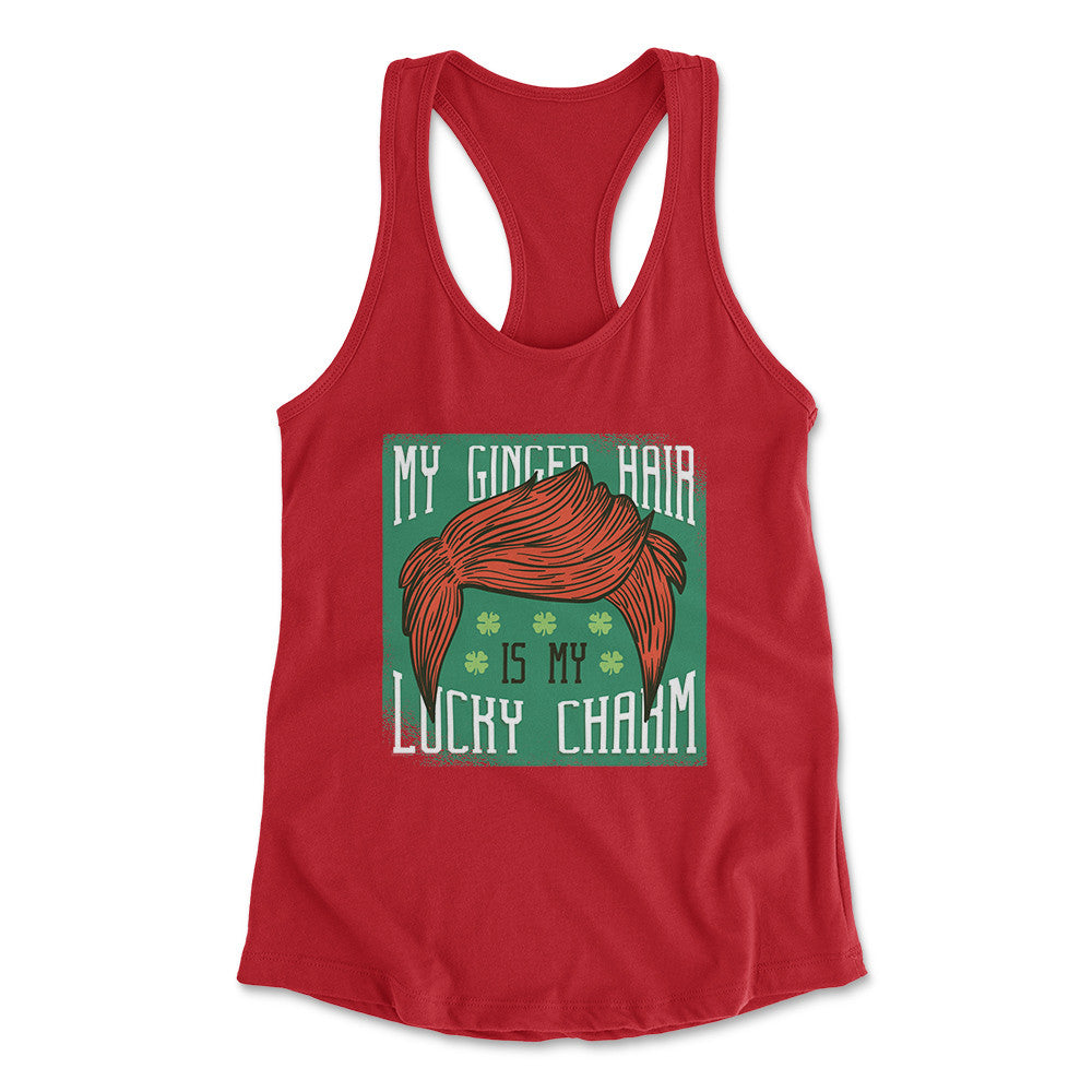 My Ginger Hair Is My Lucky Charm Womens Racerback Tank in Red color