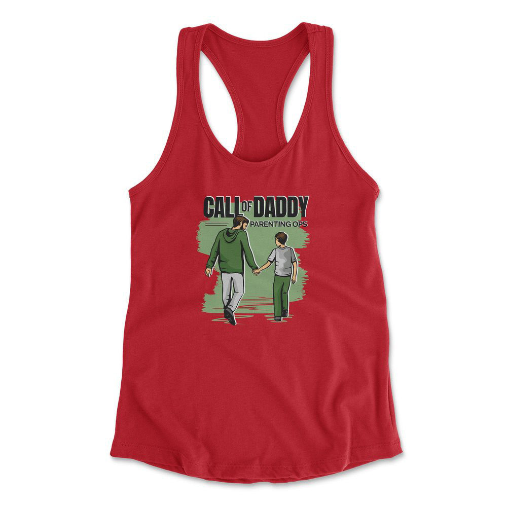Call Of Daddy Womens Racerback Tank in Red color