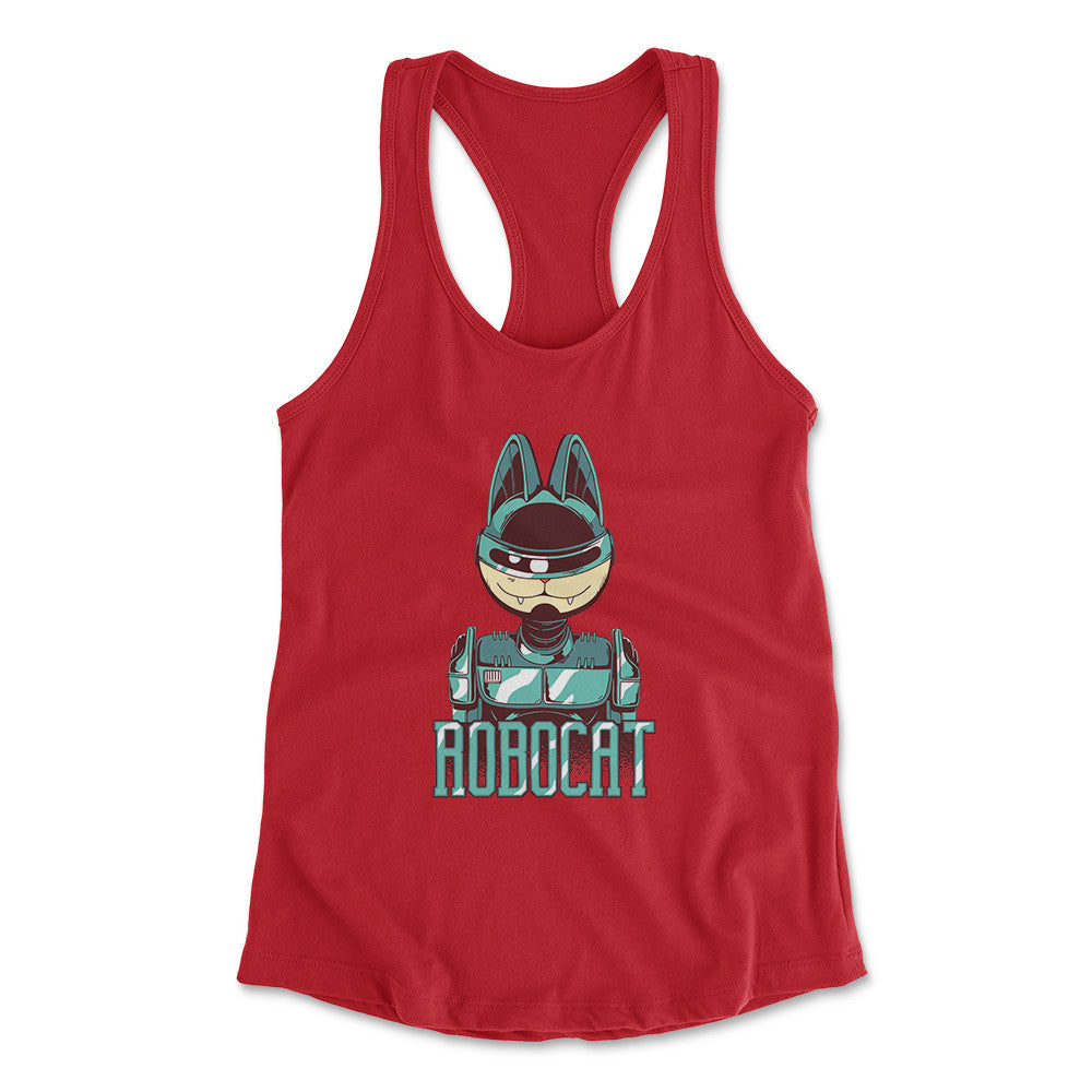 Robocat Womens Racerback Tank in Red color