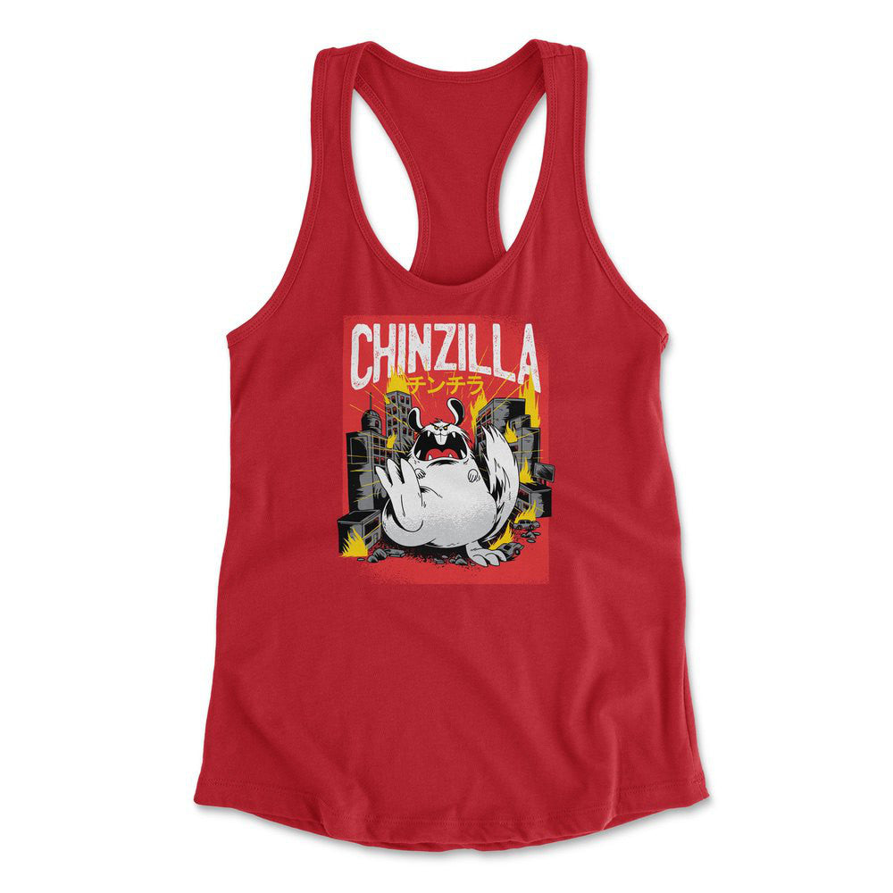 Chinzilla Monster Womens Racerback Tank in Red color
