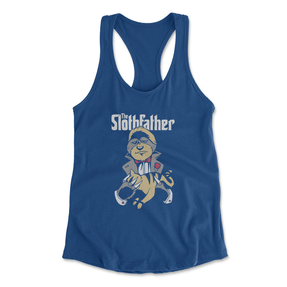 The Slothfather Womens Racerback Tank in Royal color