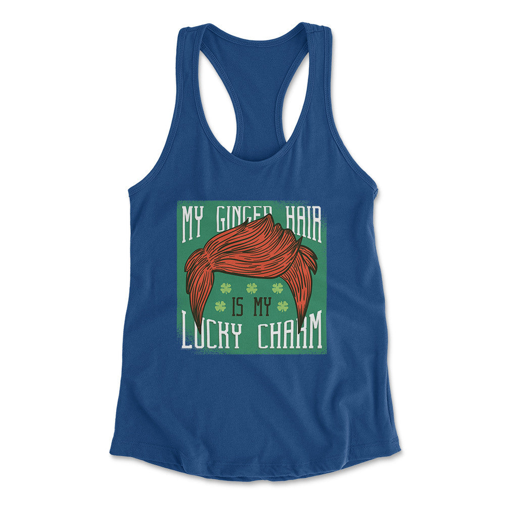 My Ginger Hair Is My Lucky Charm Womens Racerback Tank in Royal color