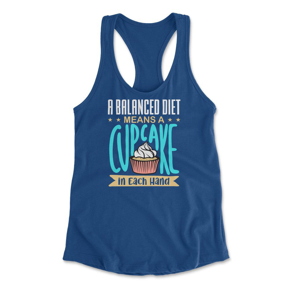 A Balanced Diet Means, A Cake In Each Hand Womens Racerback Tank in Royal color