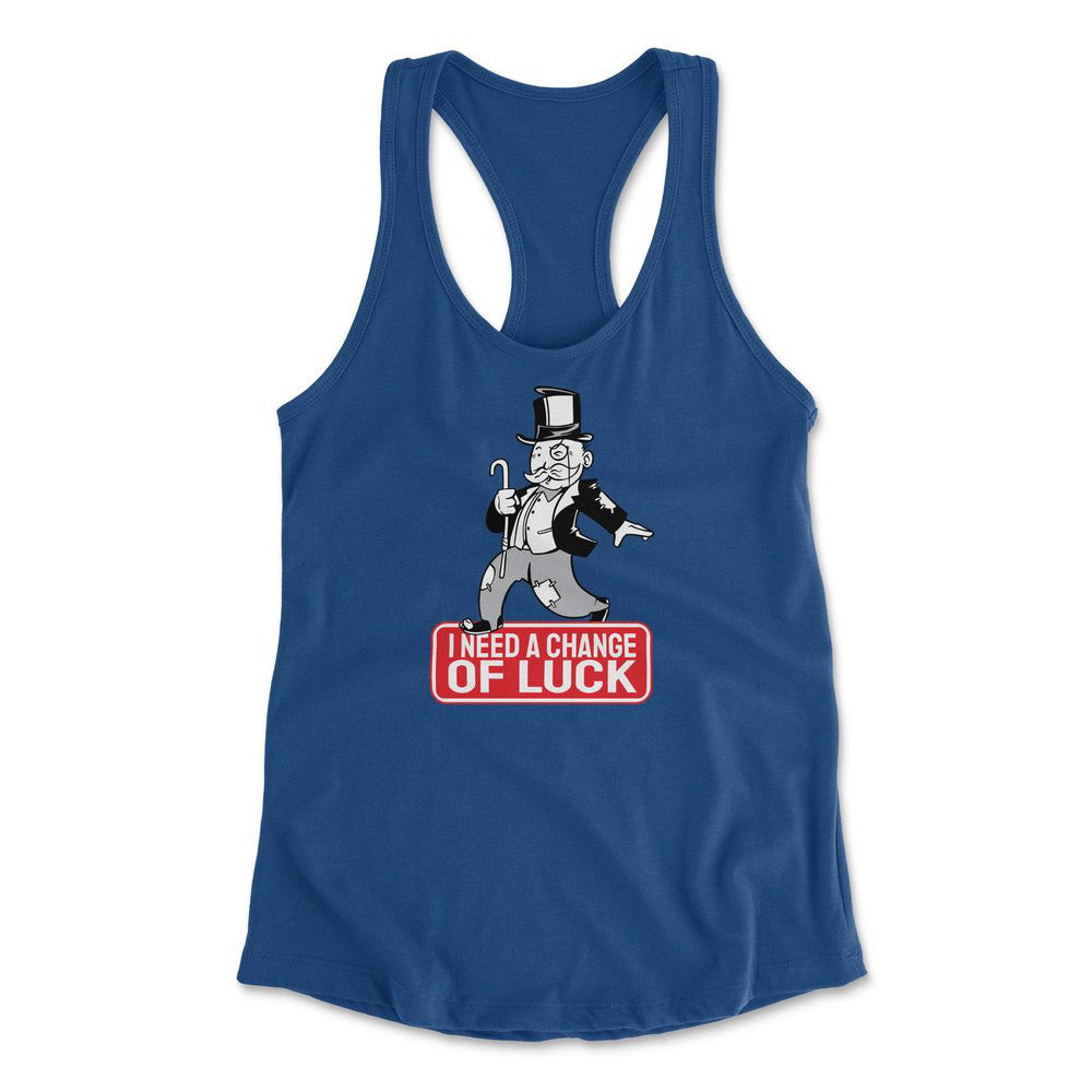 Change Luck Monopoly Parody Womens Racerback Tank in Royal color