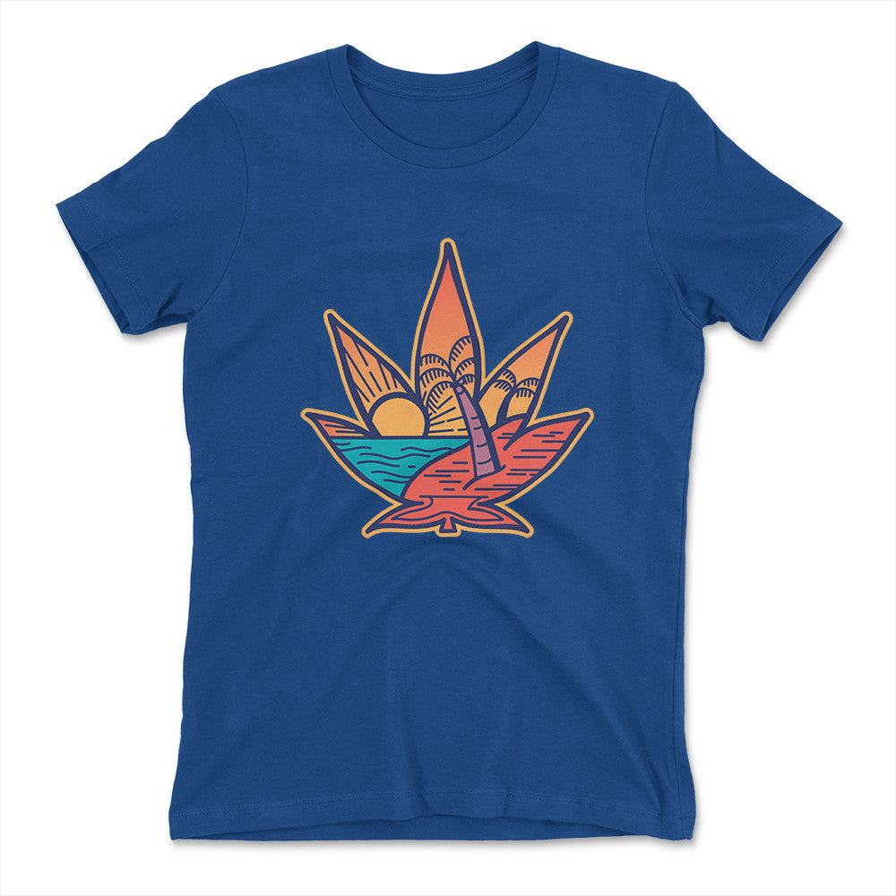 Cannabis Leaf Beach Womens T-Shirt in Royal color