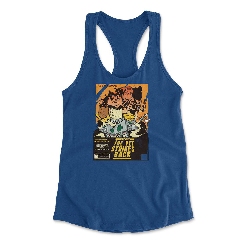 Cat Wars - The Vet Strikes Again Womens Racerback Tank in Royal color