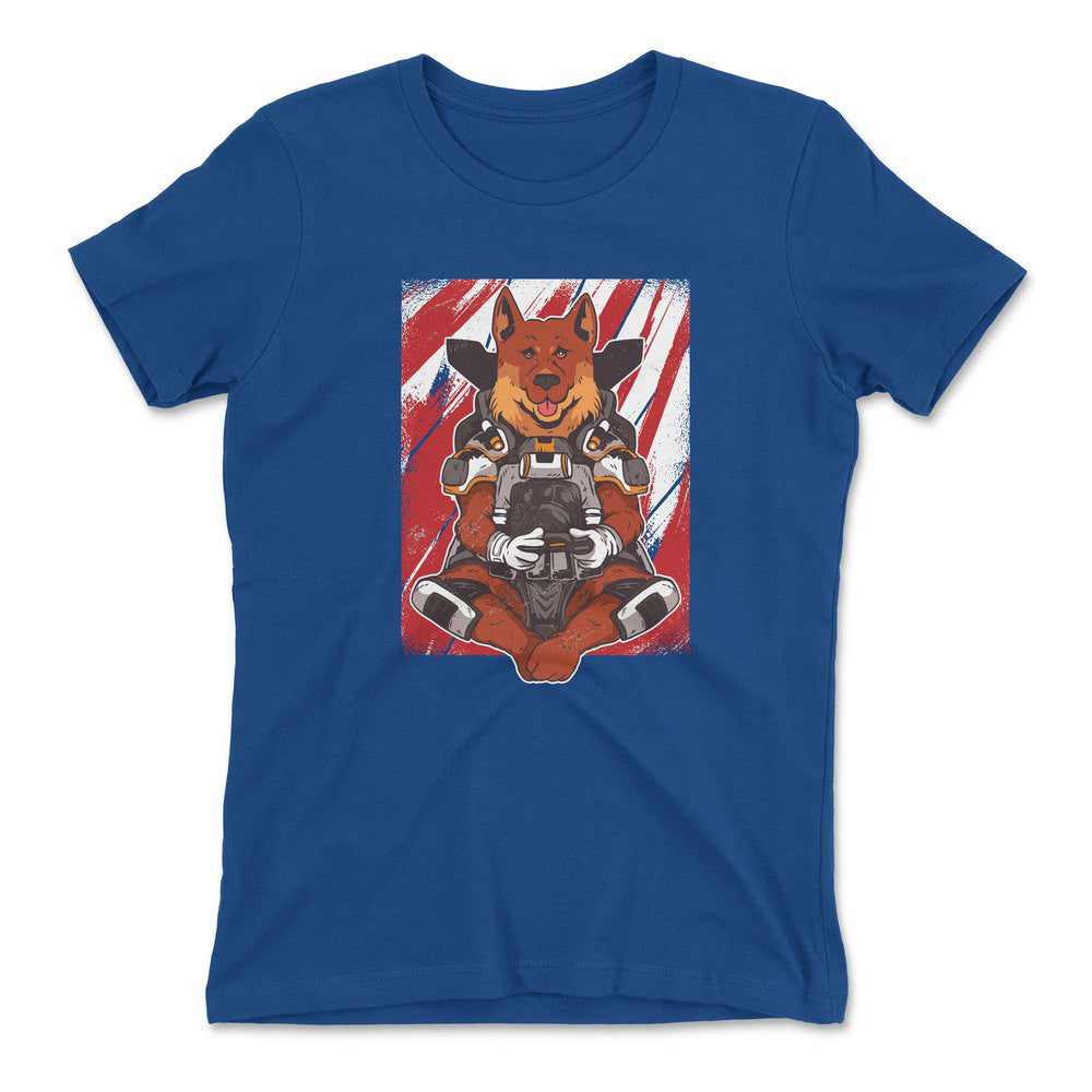 German Shepard Gamer Dog Womens T-Shirt in Royal color