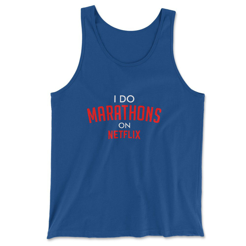 I Do Marathons On Netflix Men/Unisex Tank in True Royal color