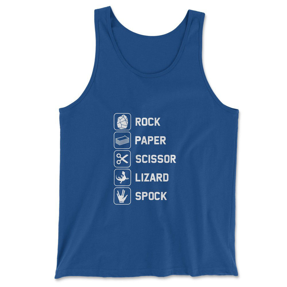 Rock Paper Scissor Lizard Spock Men/Unisex Tank in True Royal color