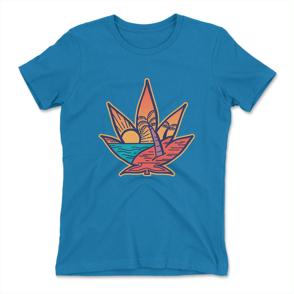Cannabis Leaf Beach Womens T-Shirt in Turquoise color