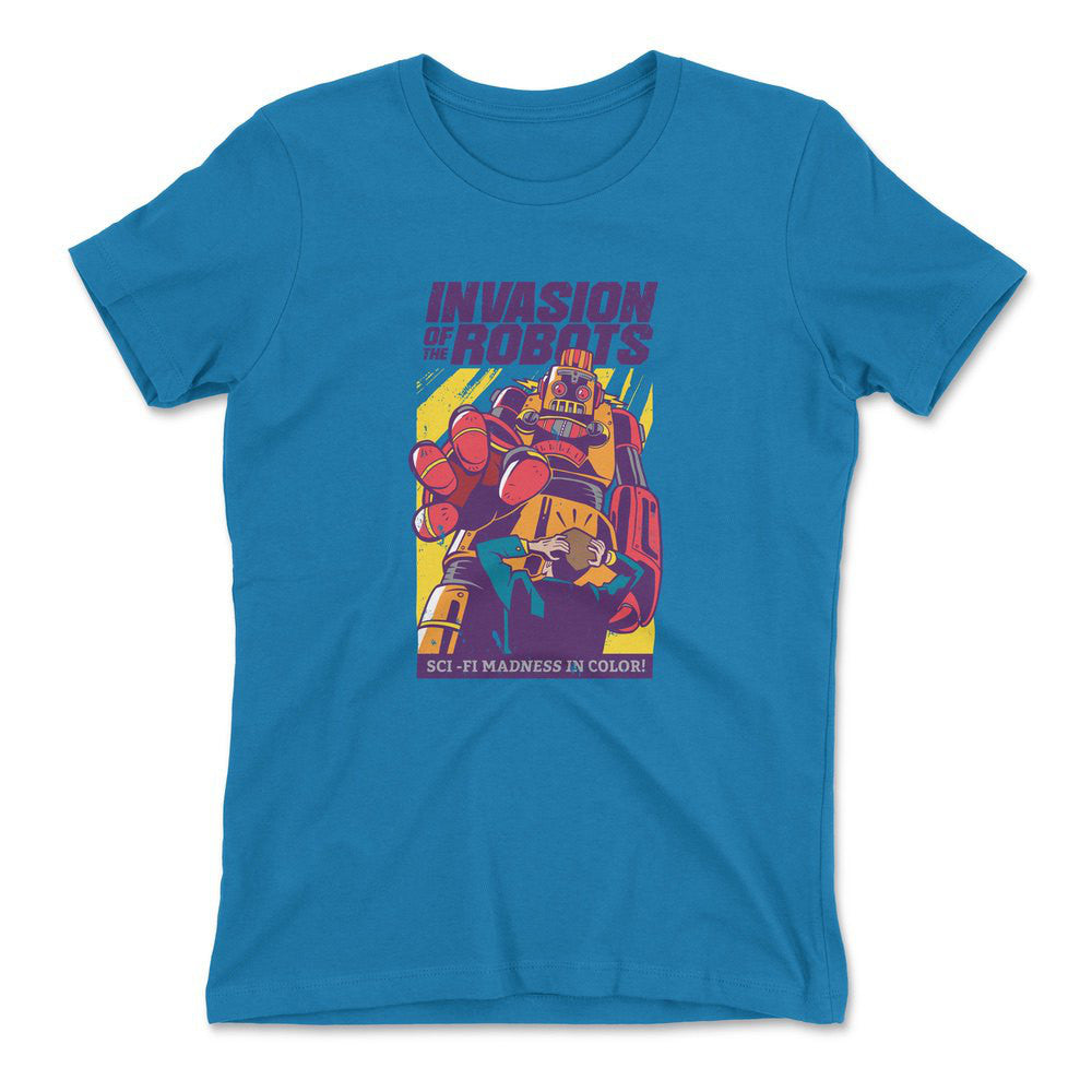 Invasion Of The Robots Womens T-Shirt in Turquoise color
