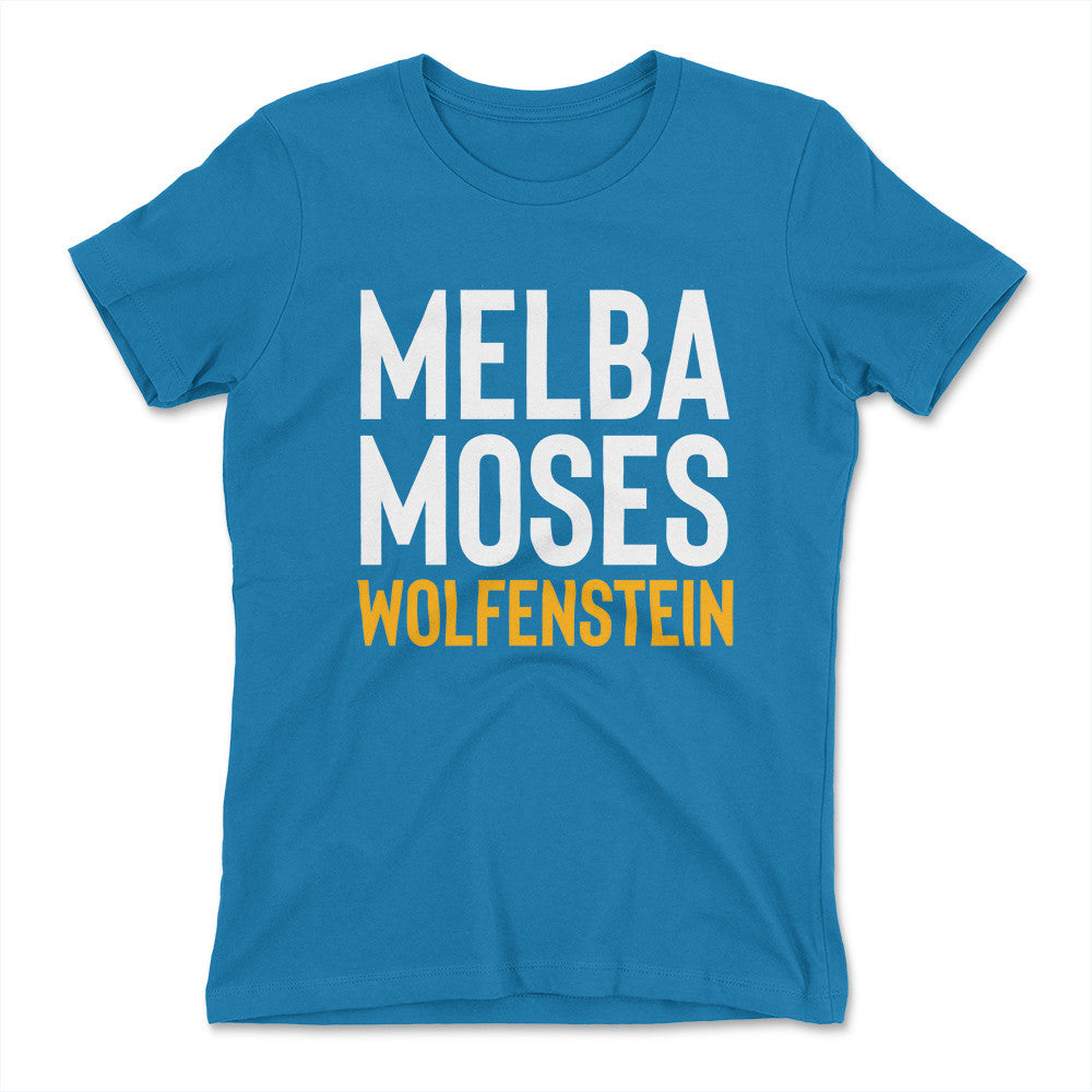 Melba Moses Wolfenstein Womens T-Shirt in Turquoise color