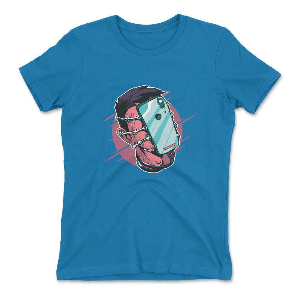 Phone Face Hugger Womens T-Shirt in Turquoise color