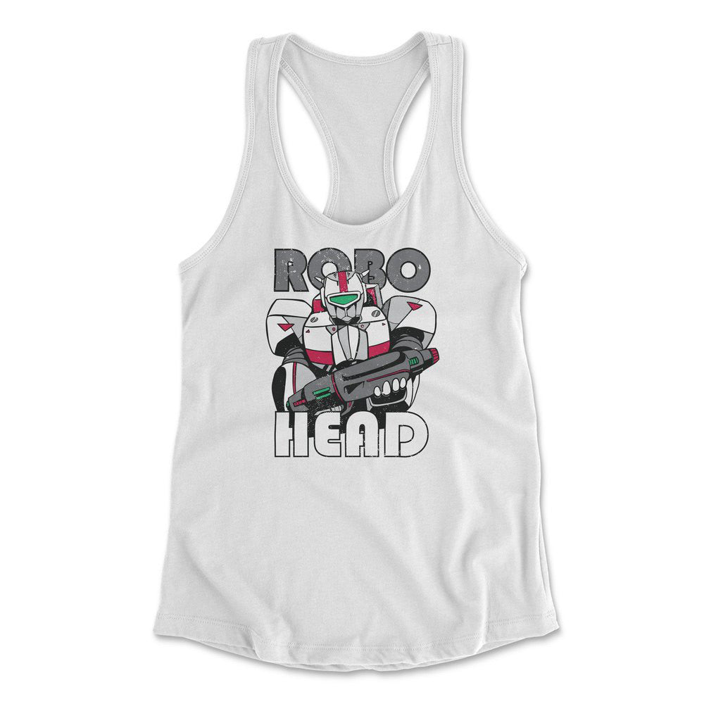 Robo Head Womens Racerback Tank in White color