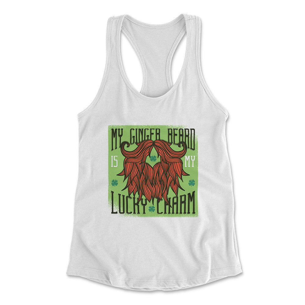 My Ginger Beard Is My Lucky Charm Womens Racerback Tank in White color