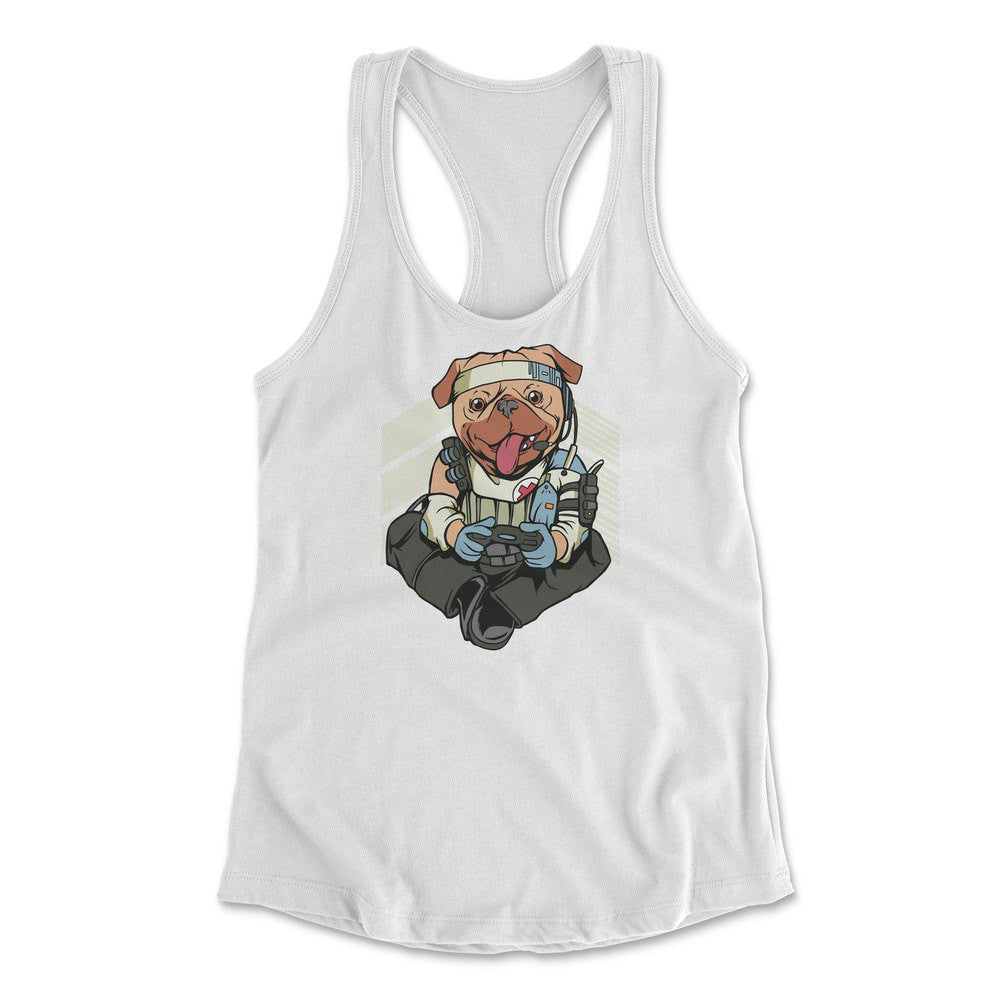 Lifeline Pug Apex Gamer Womens Racerback Tank in White color