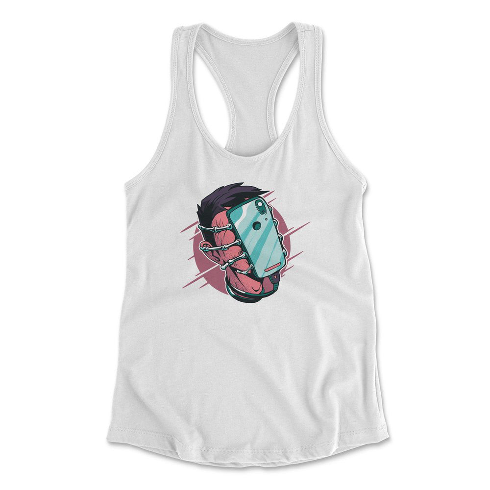 Phone Face Hugger Womens Racerback Tank in White color