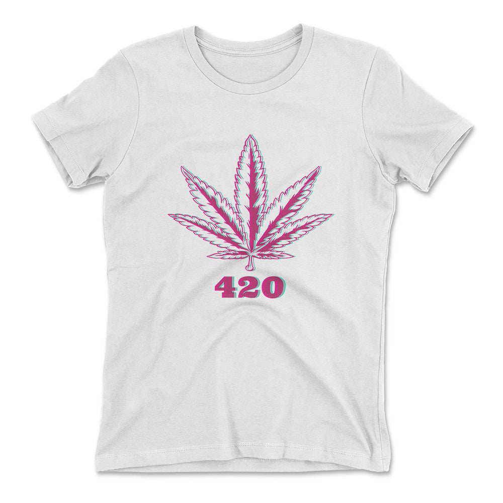 420 Hemp Leaf Womens T-Shirt in White color