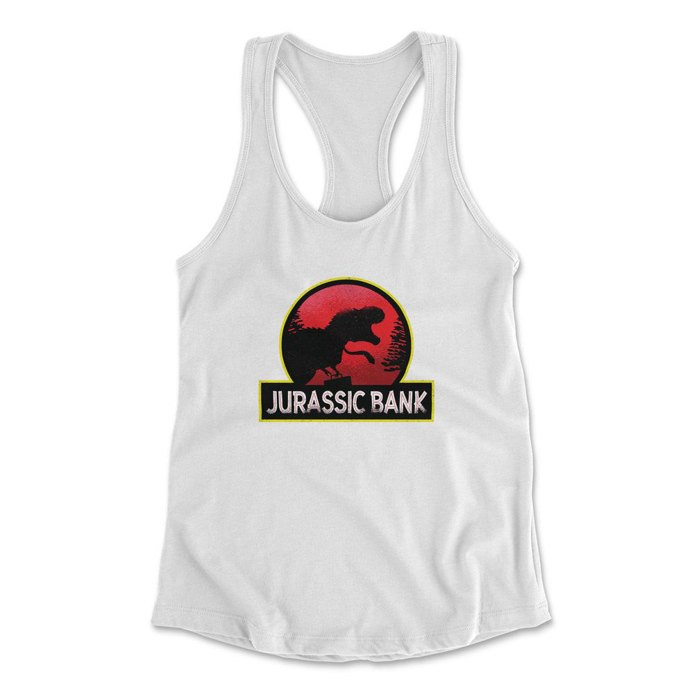 Jurassic Bank Womens Racerback Tank in White color