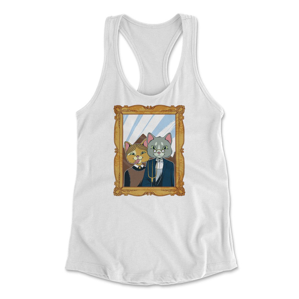 American Gothic Cats Womens Racerback Tank in White color