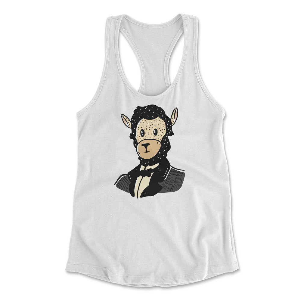Lincoln Llama Womens Racerback Tank in White color