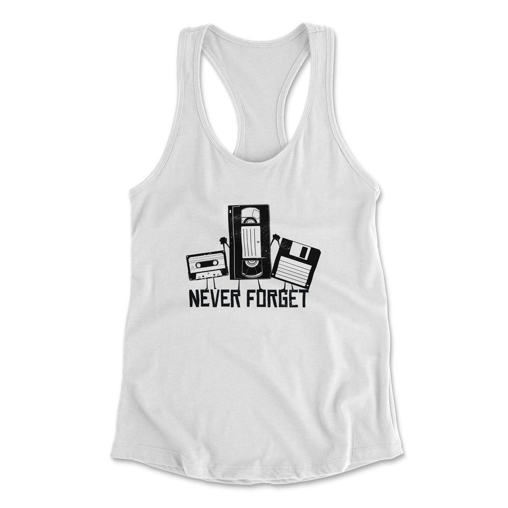 Never Forget The Old Stuff Womens Racerback Tank in White color
