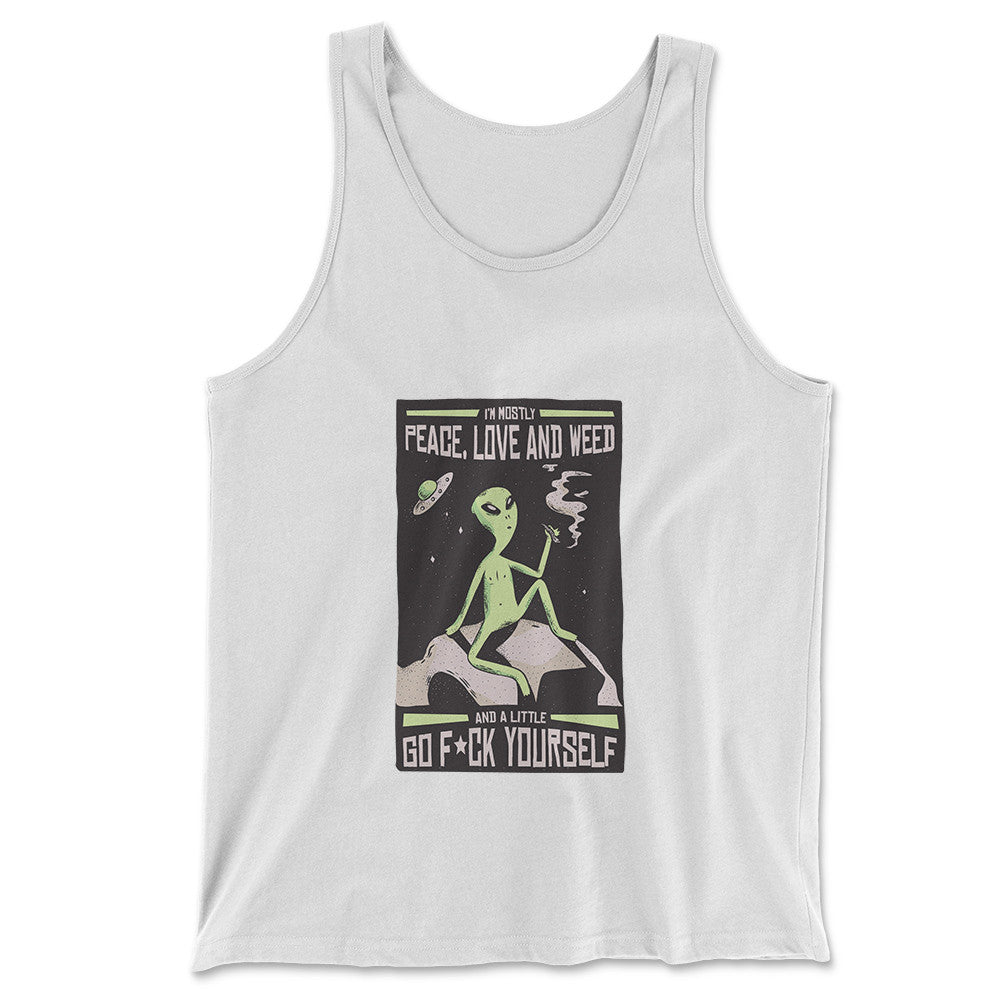 I Mostly Want Peace, Love And Weed Men/Unisex Tank in White color