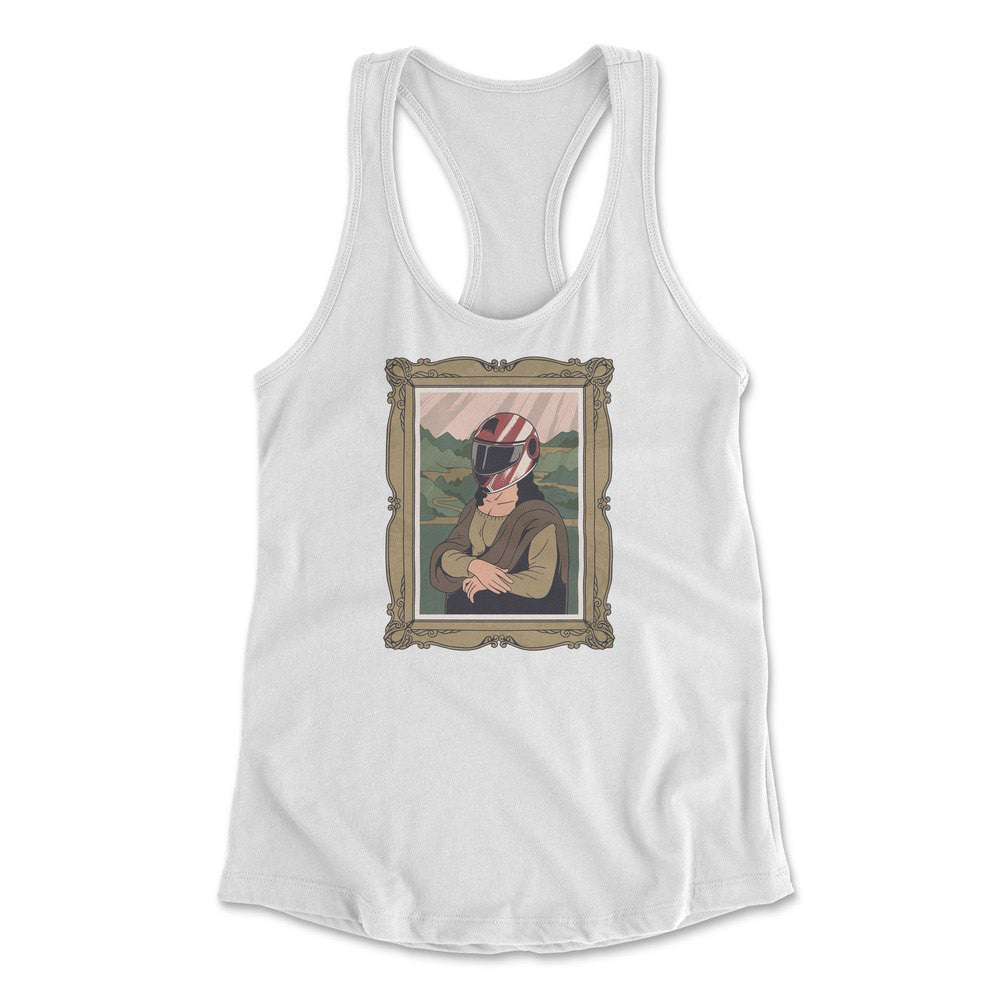 Monalisa Helmet Womens Racerback Tank in White color
