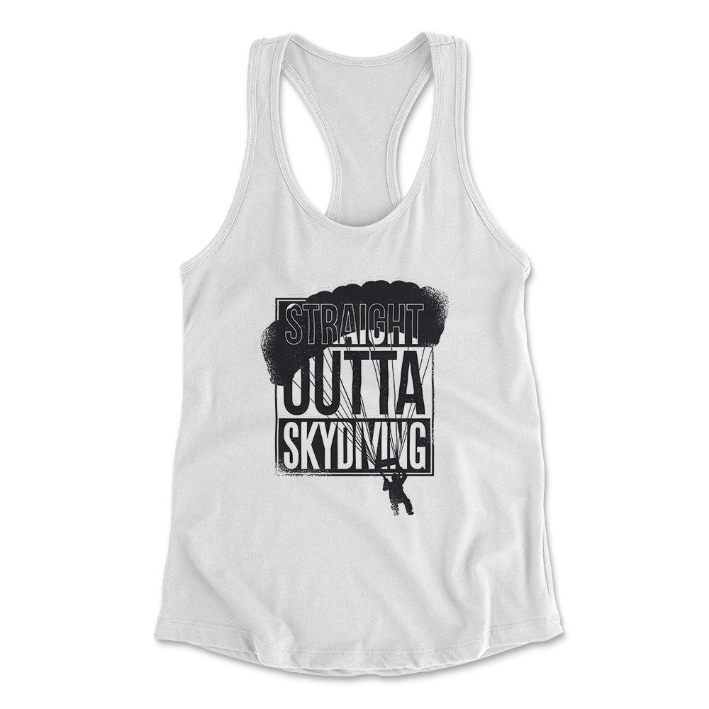 Straight Outta Skydiving Womens Racerback Tank in White color