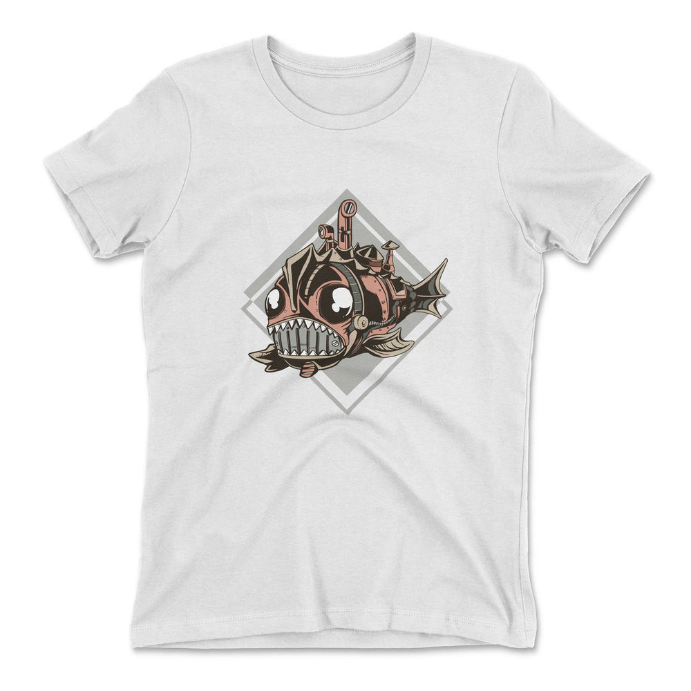 Steam Punk Fish Womens T-Shirt in White color