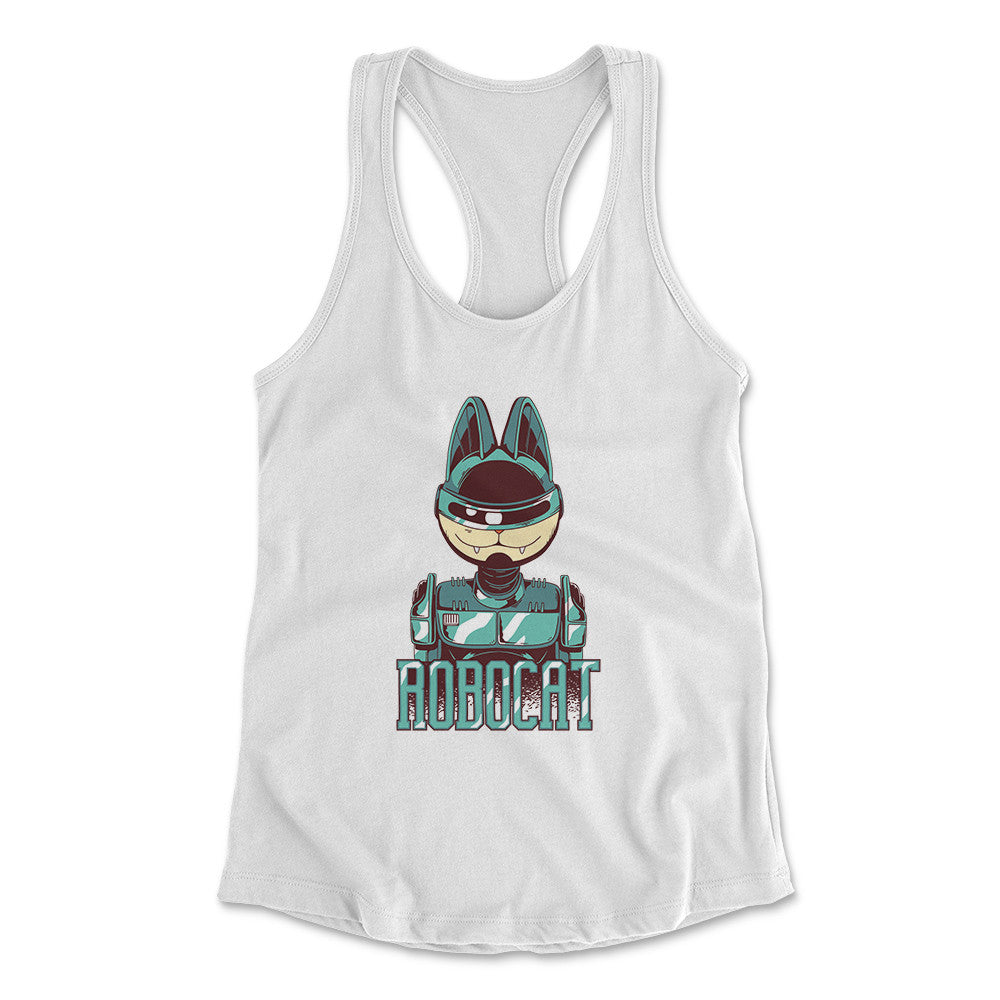Robocat Womens Racerback Tank in White color