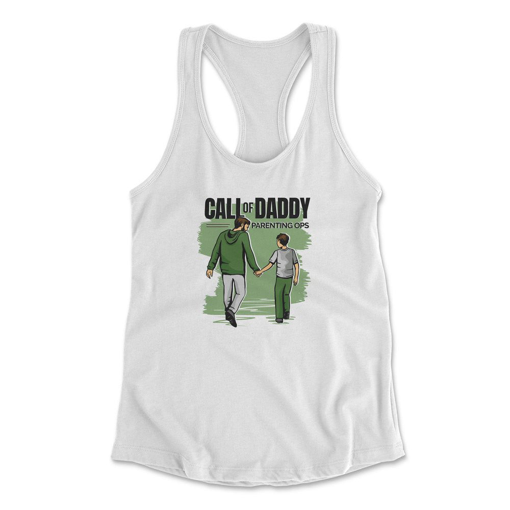 Call Of Daddy Womens Racerback Tank in White color