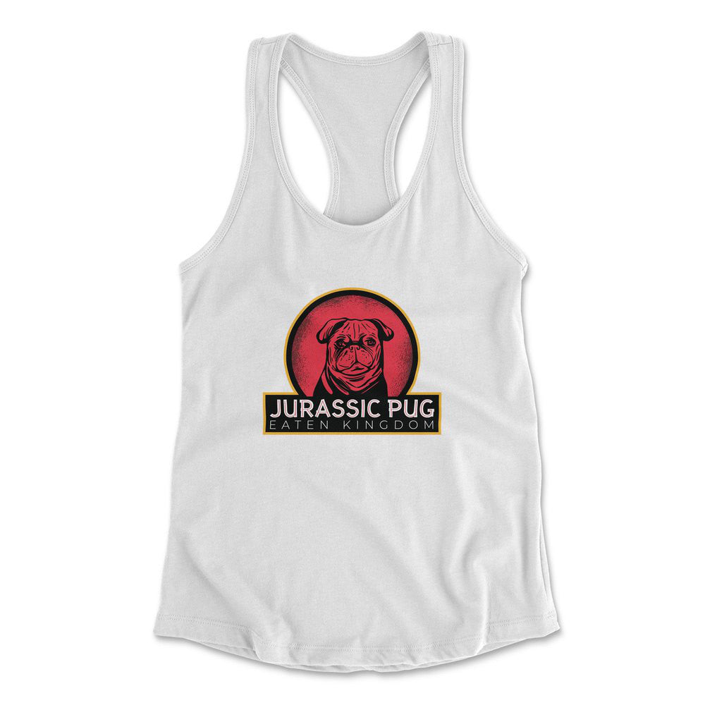 Jurassic Pug Womens Racerback Tank in White color