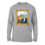 American Gothic Cats Men/Unisex Drop Shoulder Sweatshirt in Athletic Heather color
