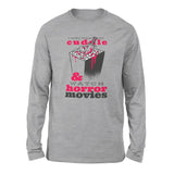 I Just Want To Cuddle And Watch Horror Movies Men/Unisex Drop Shoulder Sweatshirt in Athletic Heather color