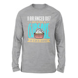 A Balanced Diet Means, A Cake In Each Hand Men/Unisex Drop Shoulder Sweatshirt in Athletic Heather color